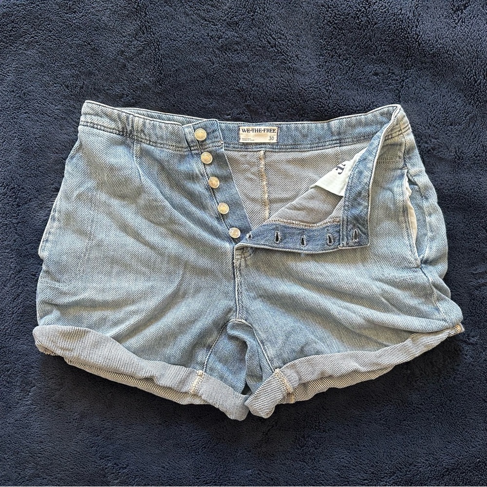 Free People Blue Denim Osaka Style Shorts